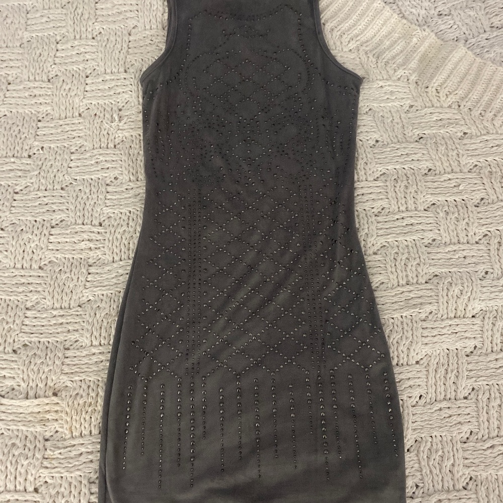 Faux suede studded halter dress